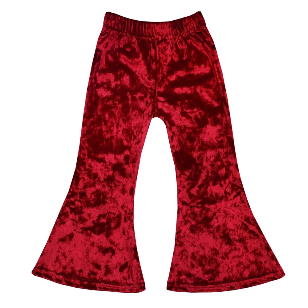 Red Crushed Velvet Little Girl's Bell Bottoms